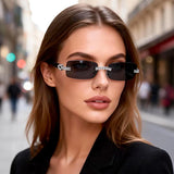 Iced Out Rimless Rectangle buff Shades